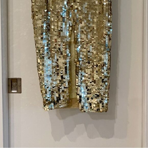 STARLET Sequin Hearts Liquid Gold Sequin High waist Midi Pencil skirt ASOS 4 NWT - Picture 7 of 8